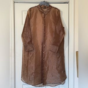 Sheer Worthington Button Down Shirt Dress | Size XL | Color Shimmer Brown